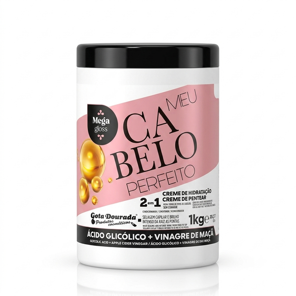 Gota Dourada Creme De Hidratação e Creme De Pentear 1kg Ácido Glicólico+Vinagre De Maçã