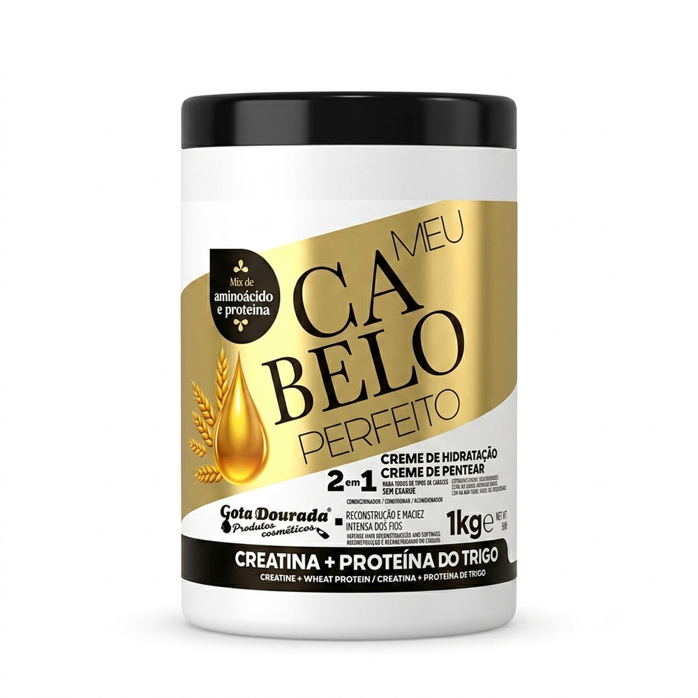 Gota Dourada Creme De Hidratação e Creme De Pentear 1kg Creatina+Proteína Do Trigo
